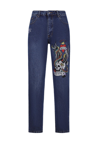 Mens Nyc-Skull Diamante Denim Trousers Jeans - Indigo