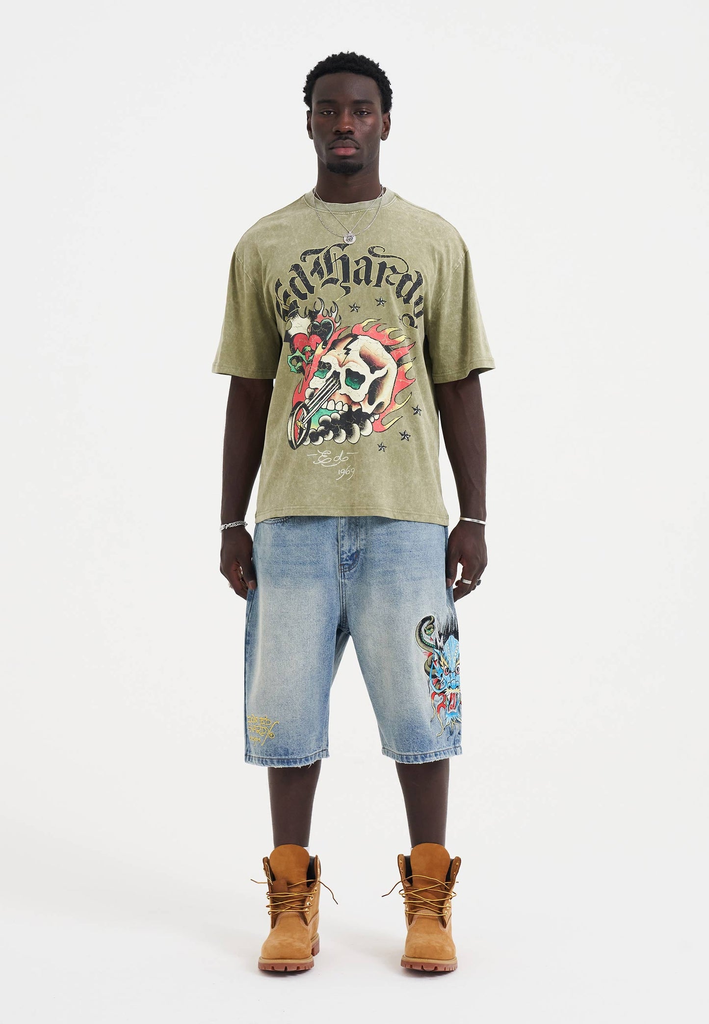 Mens Skull Out Of Hell Relaxed T-Shirt - Khaki