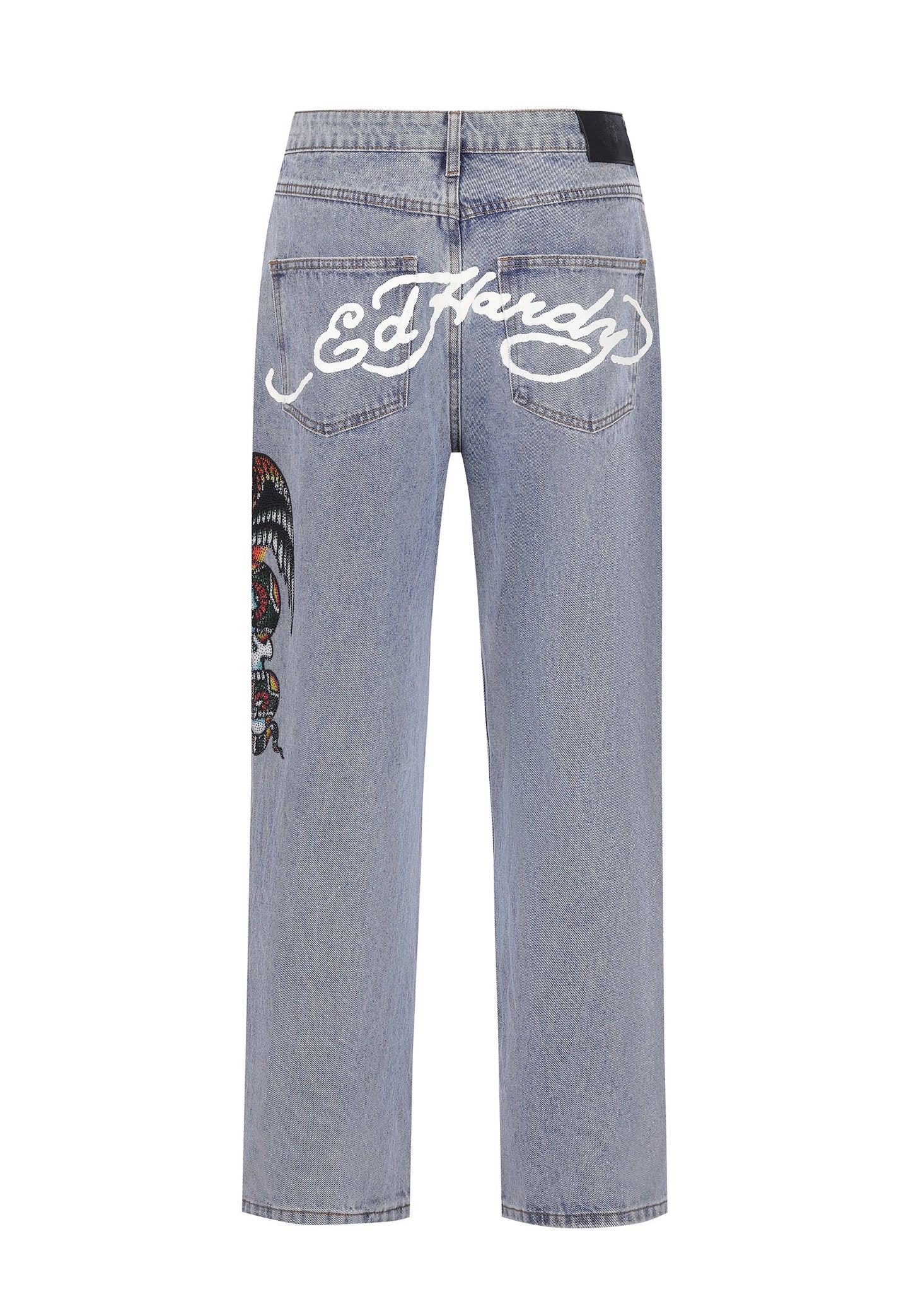 Mens Skull-Snake-Eagle Diamante Denim Trousers Jeans - Bleach