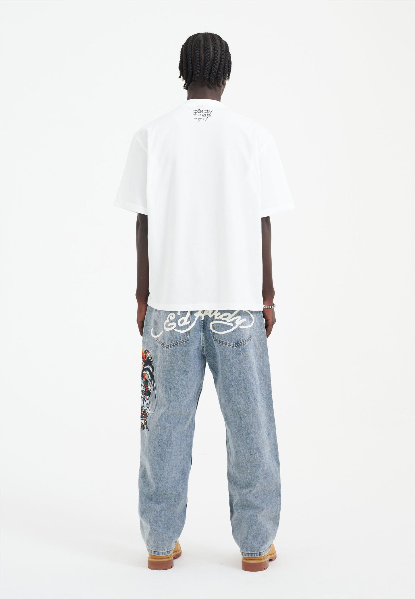 Mens Skull-Snake-Eagle Diamante Denim Trousers Jeans - Bleach