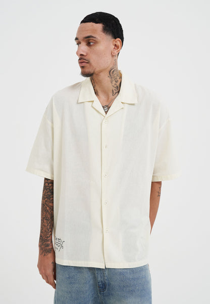 Mens Snakes And Skull Flames Printed Camp Shirt - Beige