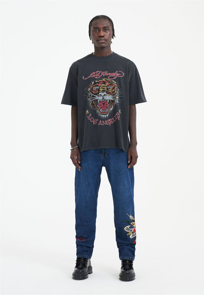 Mens True-Till-Death Diamante Denim Trousers Jeans - Indigo