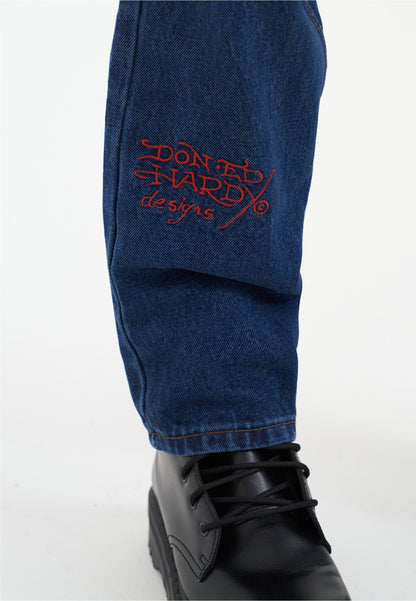 Mens True-Till-Death Diamante Denim Trousers Jeans - Indigo