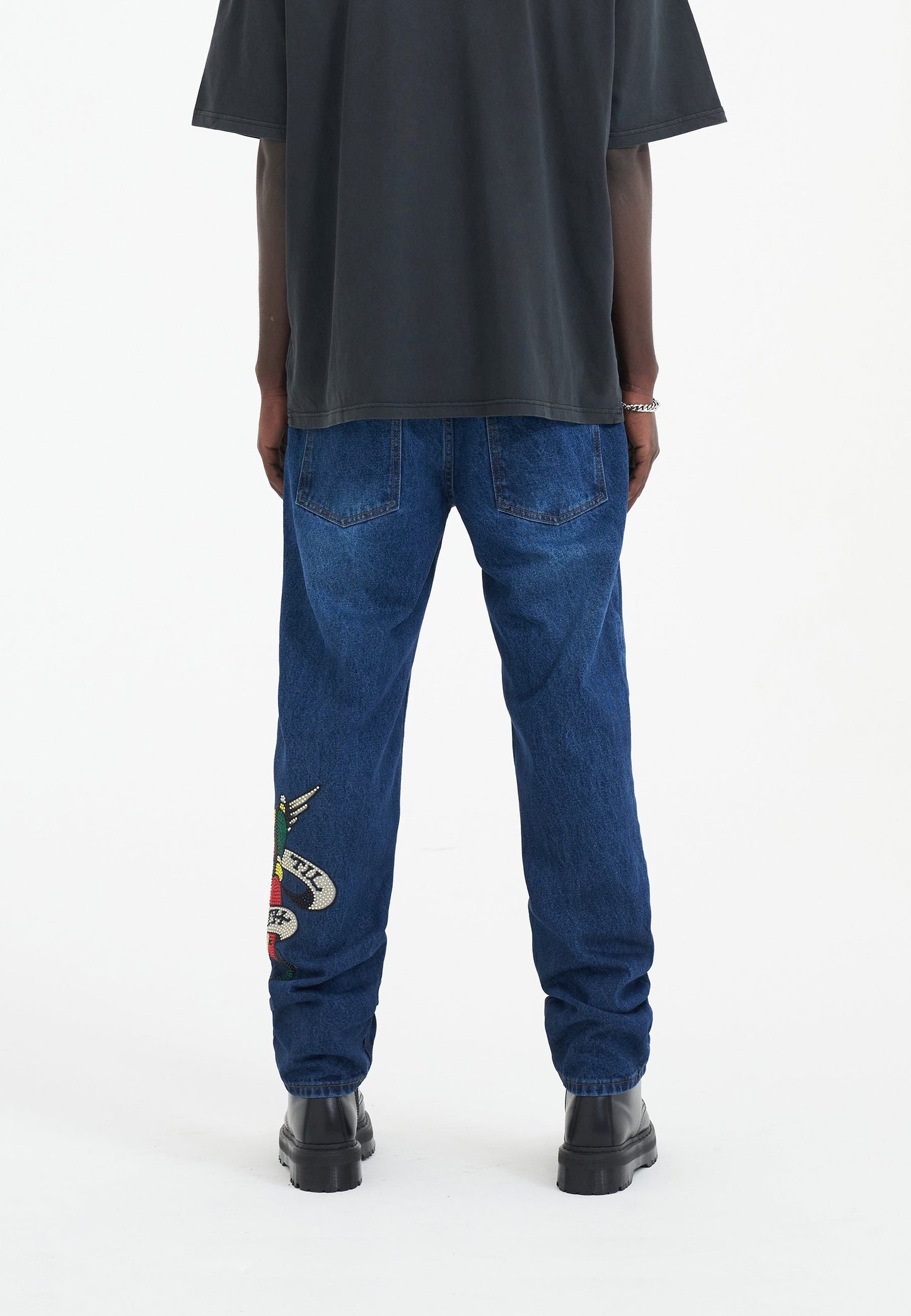 Mens True-Till-Death Diamante Denim Trousers Jeans - Indigo