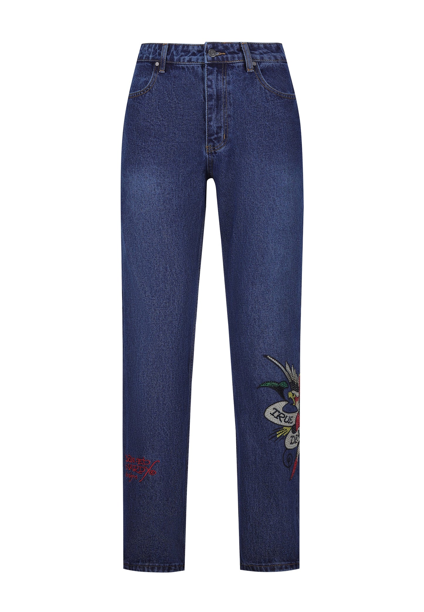 Mens True-Till-Death Diamante Denim Trousers Jeans - Indigo