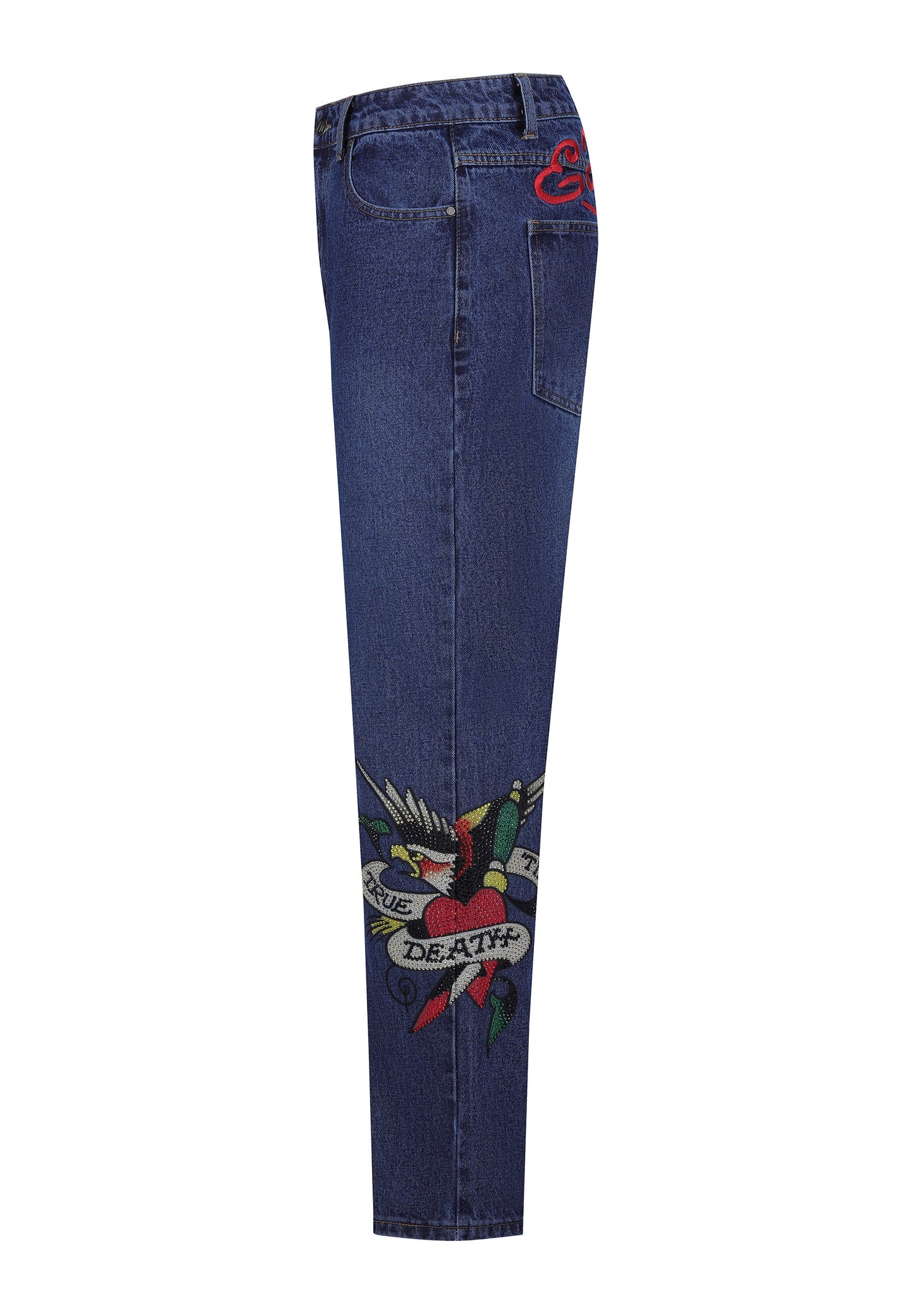 Mens True-Till-Death Diamante Denim Trousers Jeans - Indigo