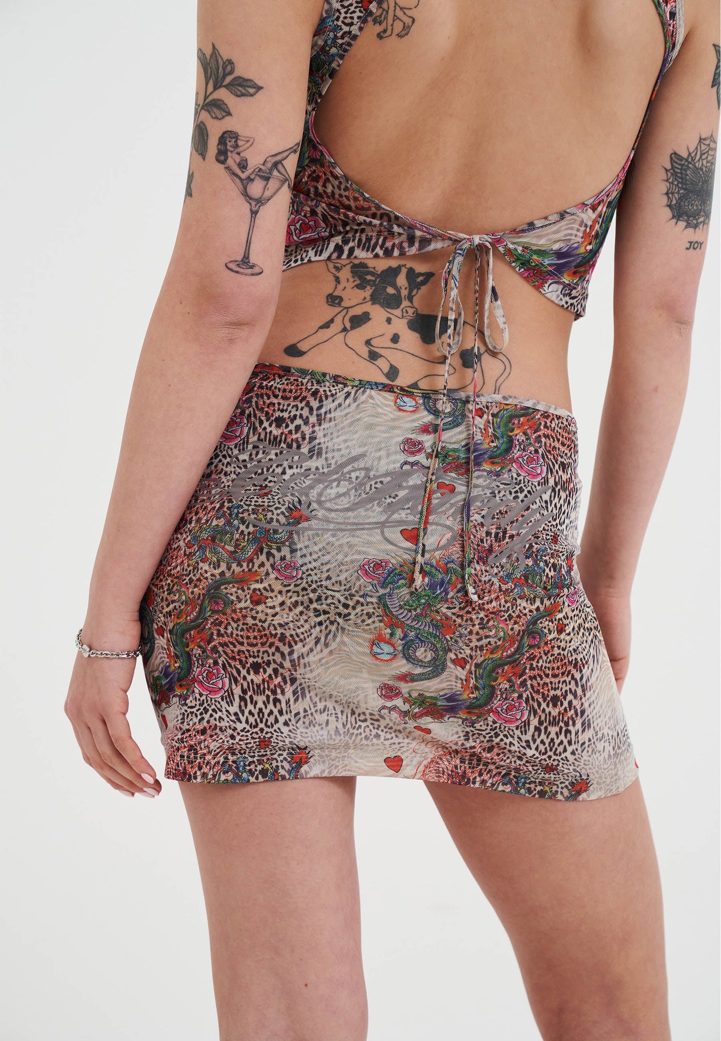 Womens Dragon Repeat Mini Skirt - Ecru