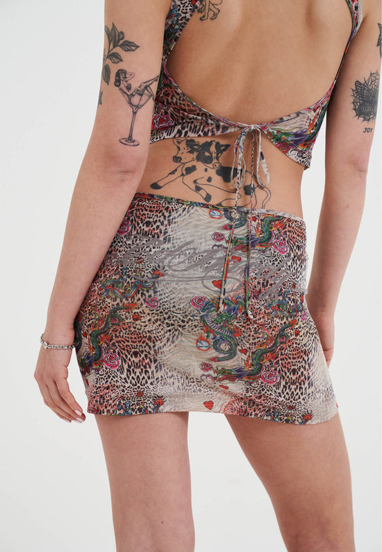 Womens Dragon Repeat Mini Skirt - Ecru