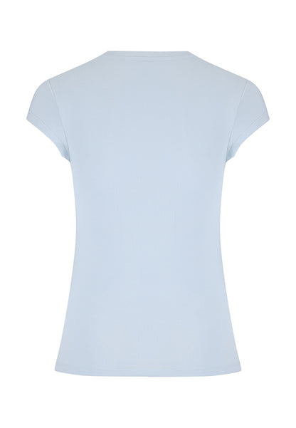Womens Koi Wave Diamante Cap Sleeve Tshirt Top - Blue