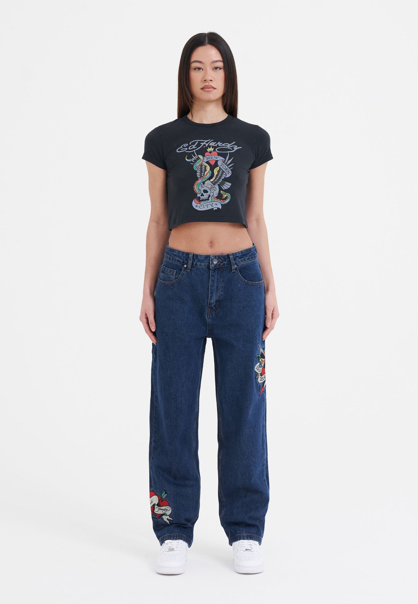 Womens New York City Cropped Baby Tshirt Top - Black