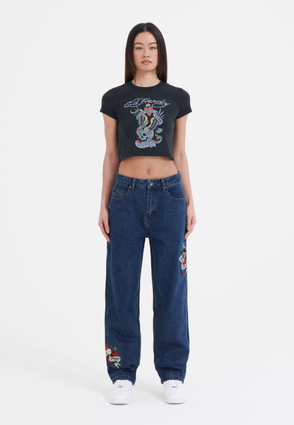 Womens New York City Cropped Baby Tshirt Top - Black