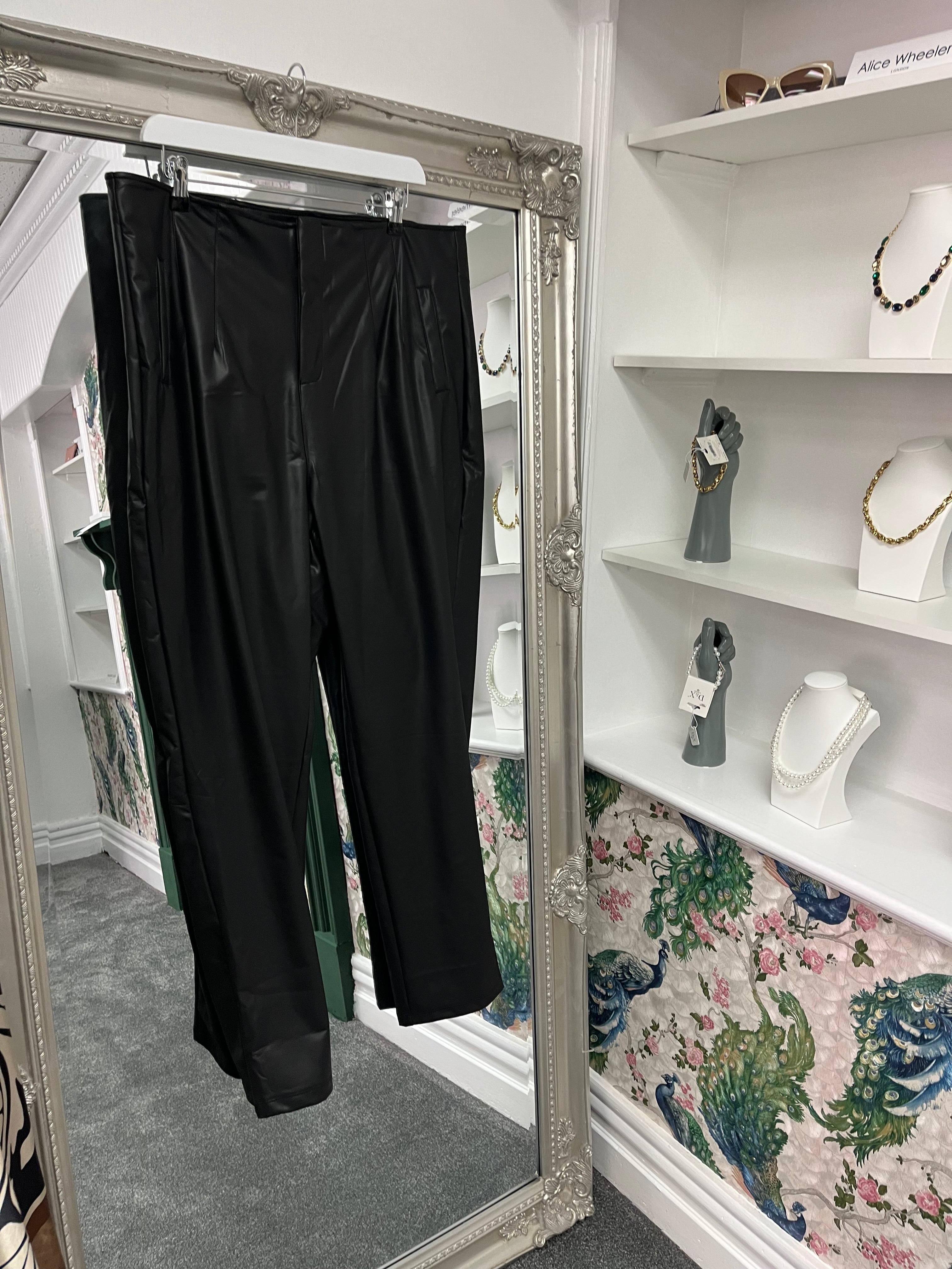 Curve Matte Faux Leather Tailored Trousers Black | Sizes 18–24