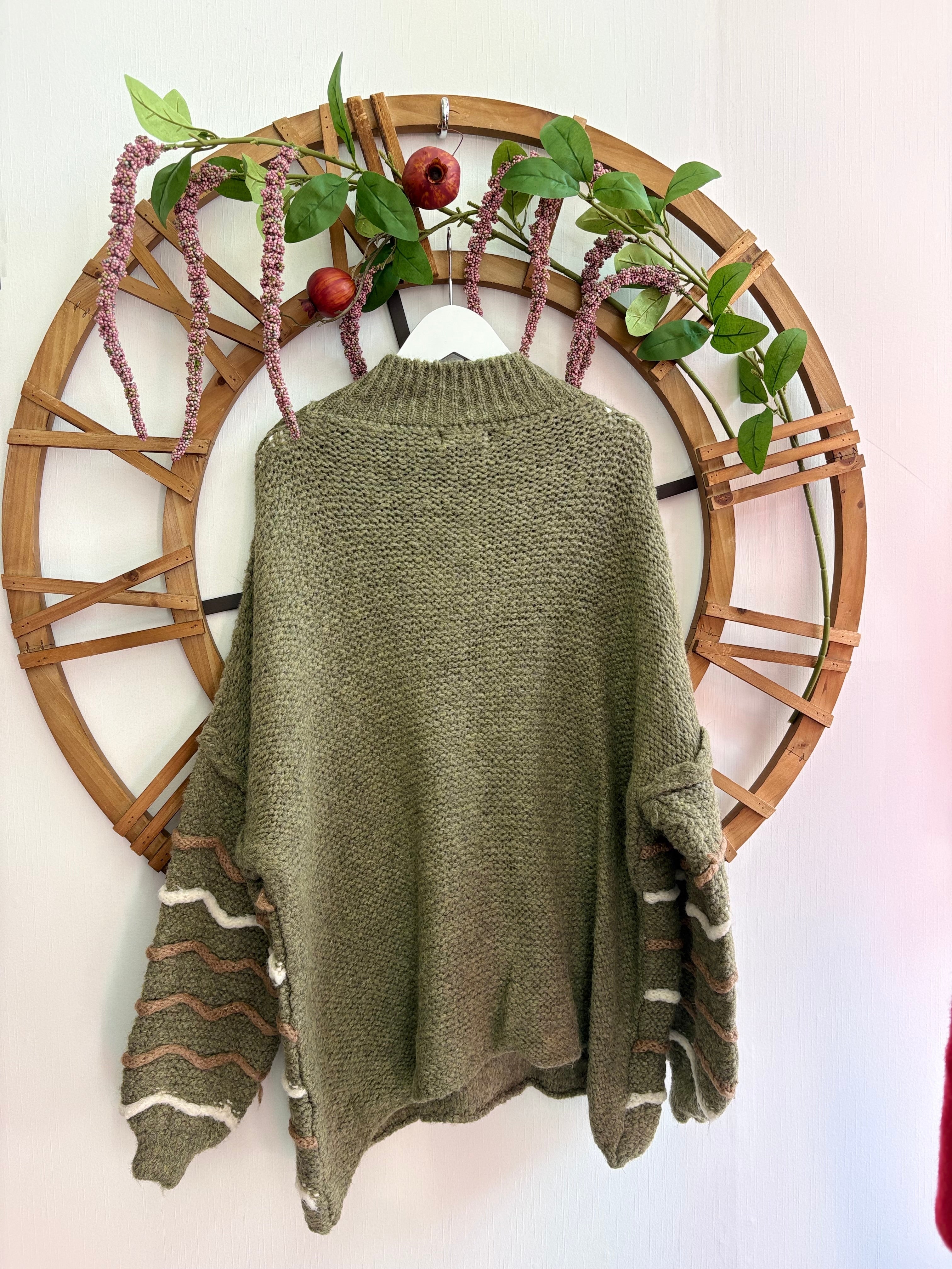 Luxtyle Chunky Stripe Knit Jumper – Ecru, Camel & Khaki – One Size (up to 18)