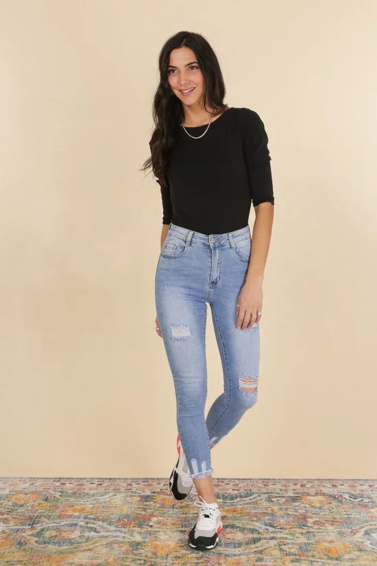 G Smack High Waist Distressed Jeans | Style SKF 4090 | Stretch Ankle Grazer Denim