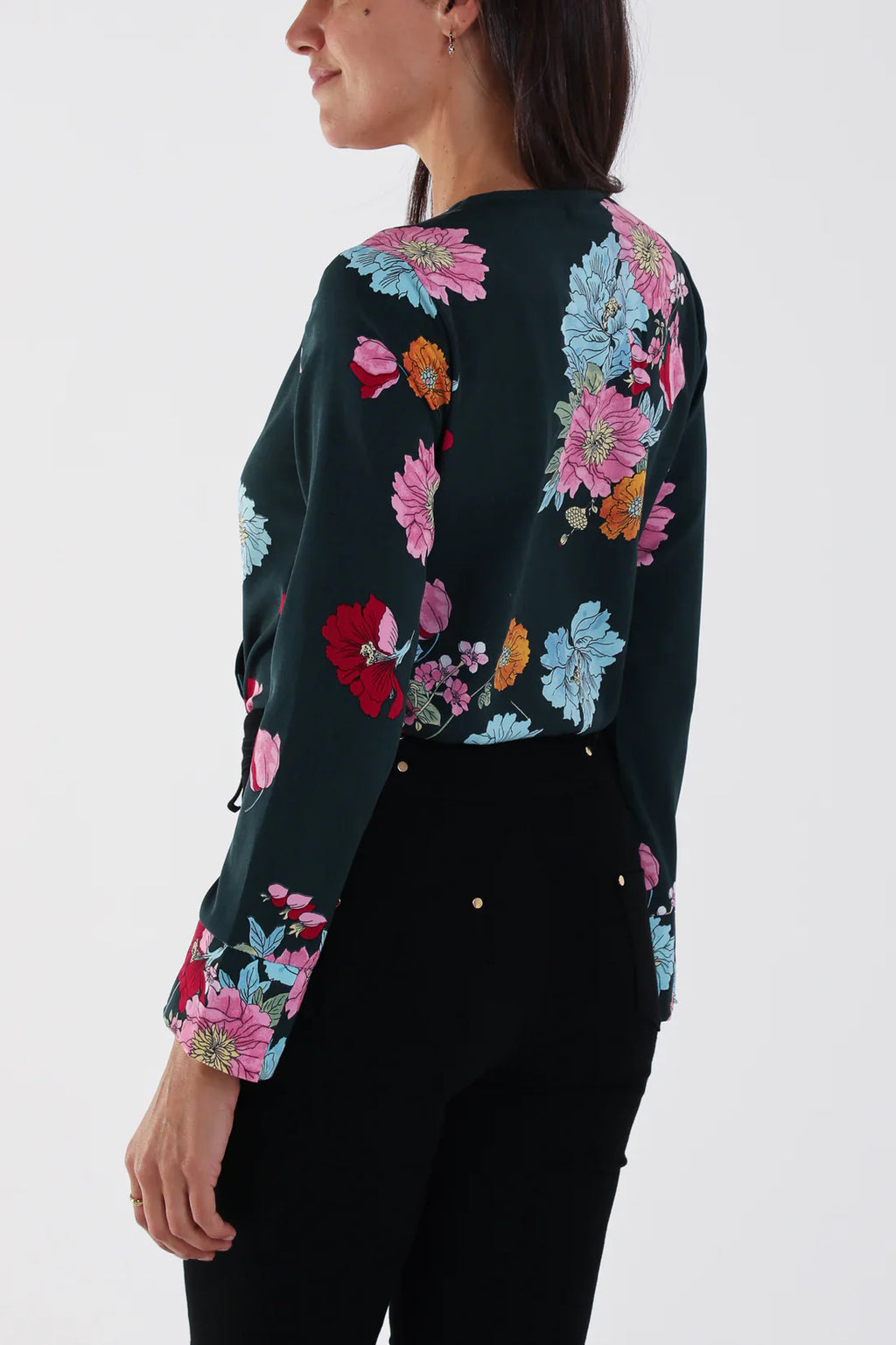 Wrap Front Floral Bodysuit | Long Sleeve V-Neck | Sizes 10–16