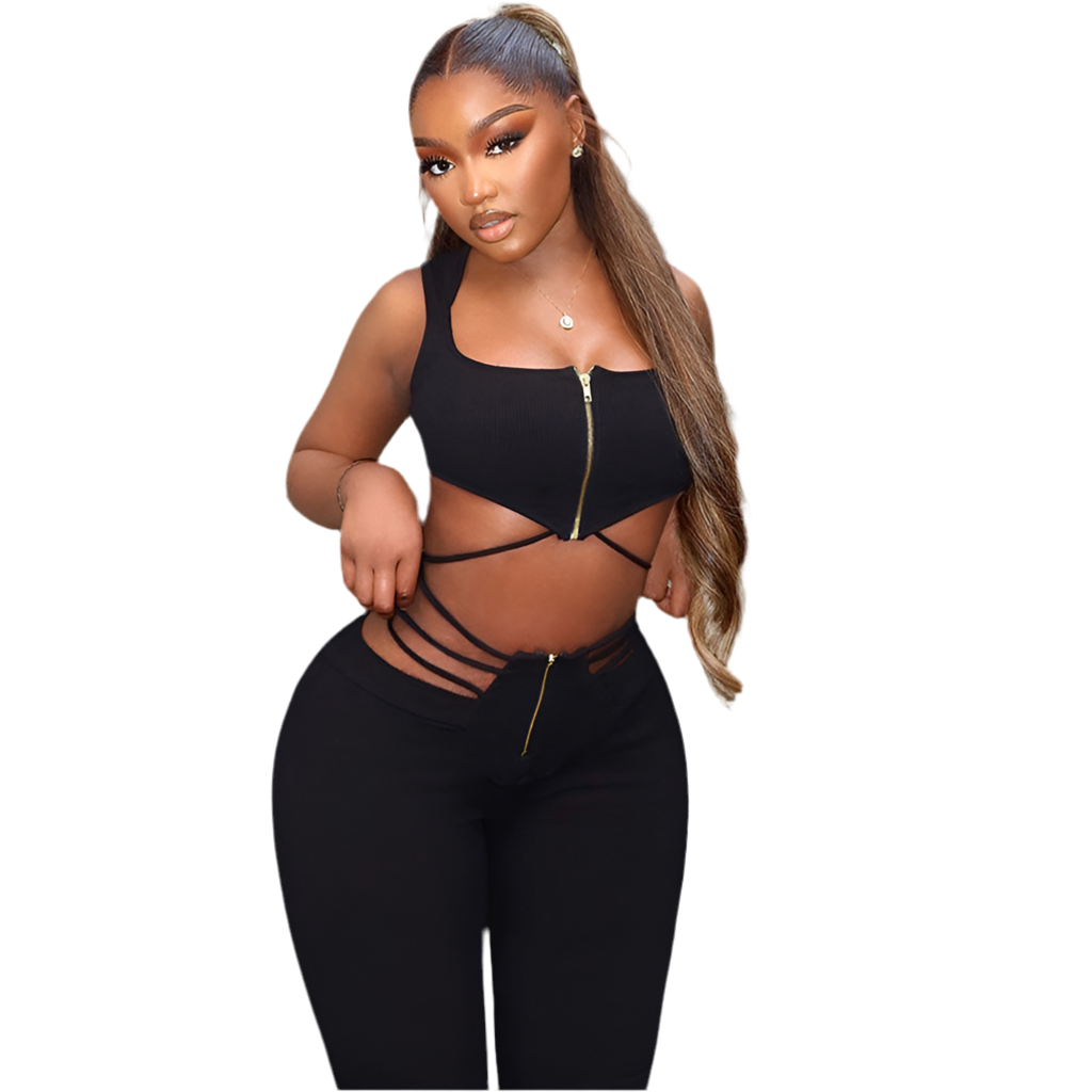 Women's Black Sleeveless Top High Waist Suit