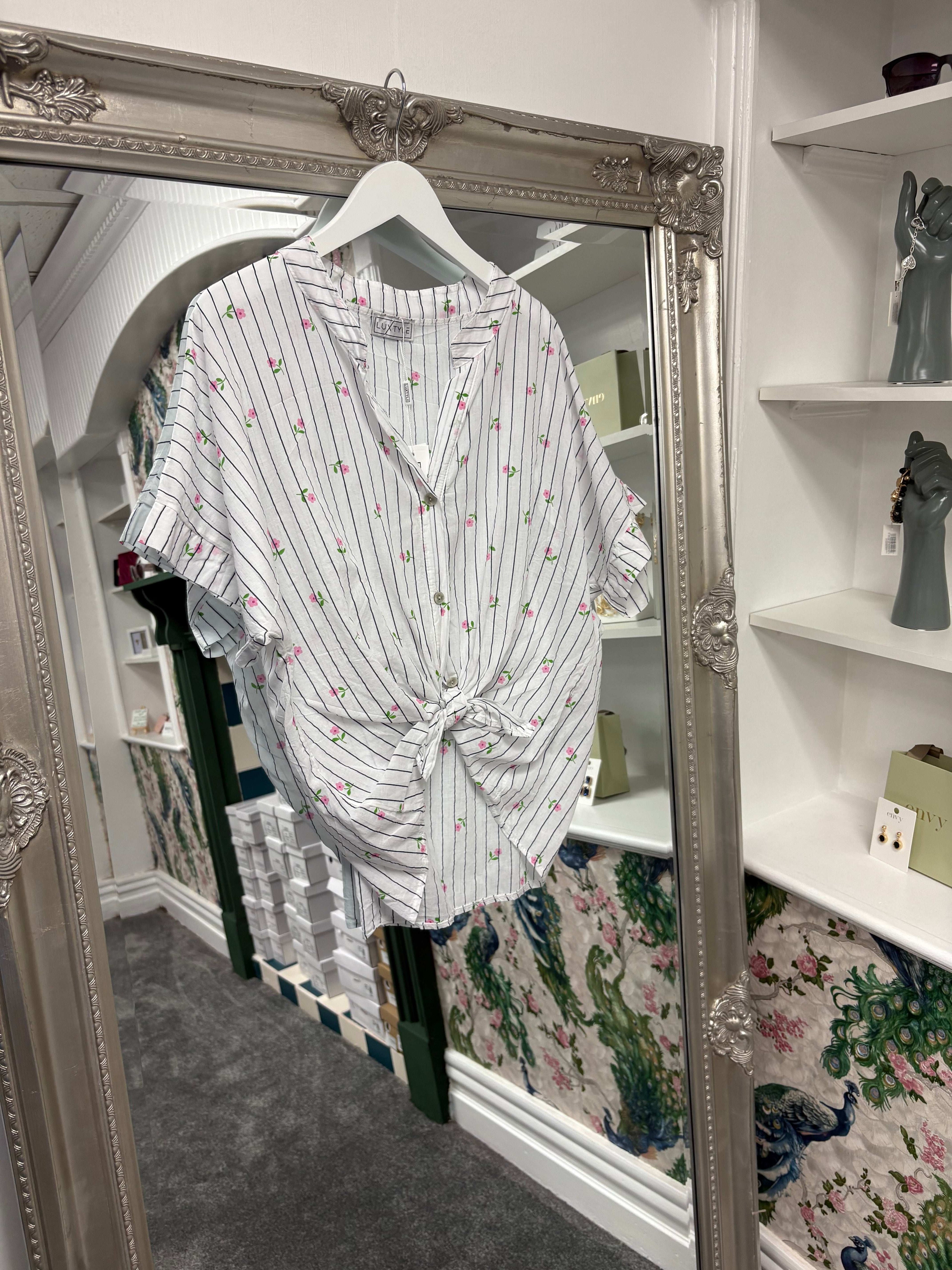 Luxtyle Flower and Stripe Short Sleeve Shirt One Size 8-18