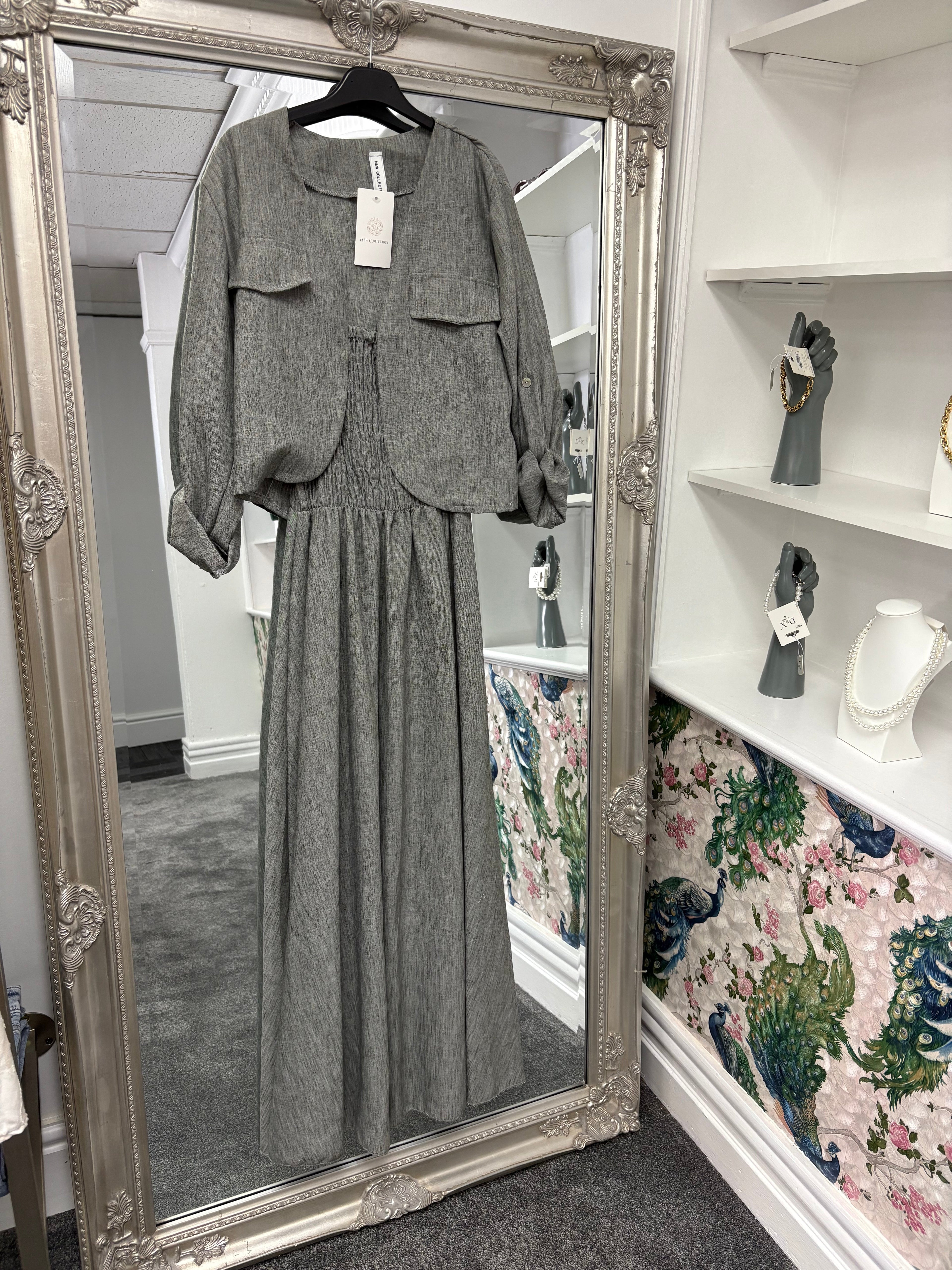 Grey Dress with Jacket | Two Piece Occasion Outfit UK 8–16/18