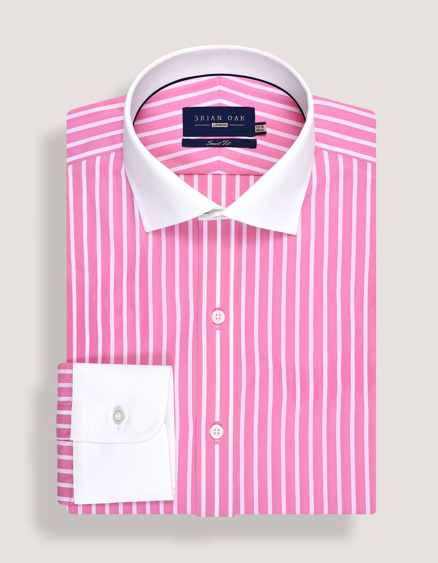 Flamingo Pink Striped Contrast Collar Shirt