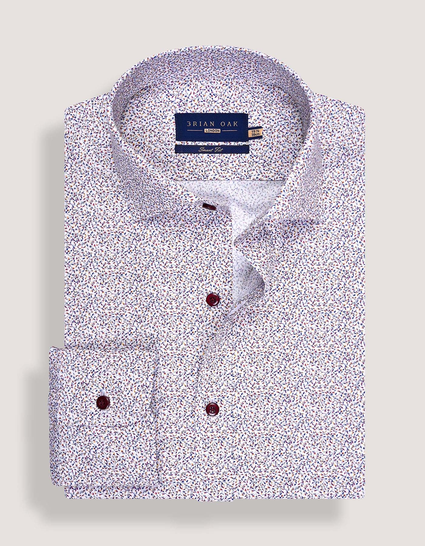 White and Royal Blue Leaf Print Formal Shirt