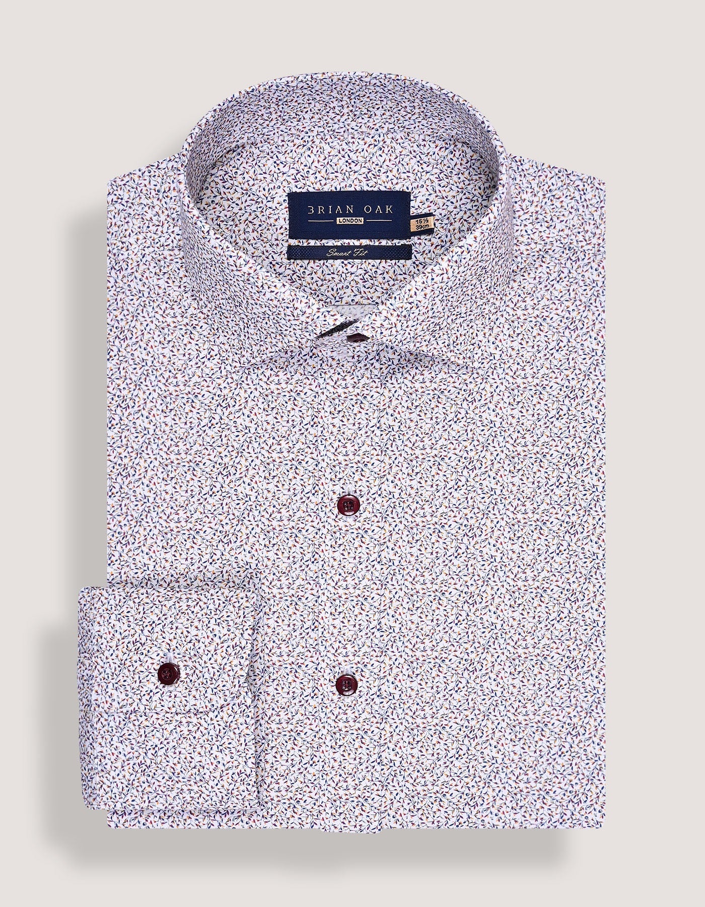 White and Royal Blue Leaf Print Formal Shirt