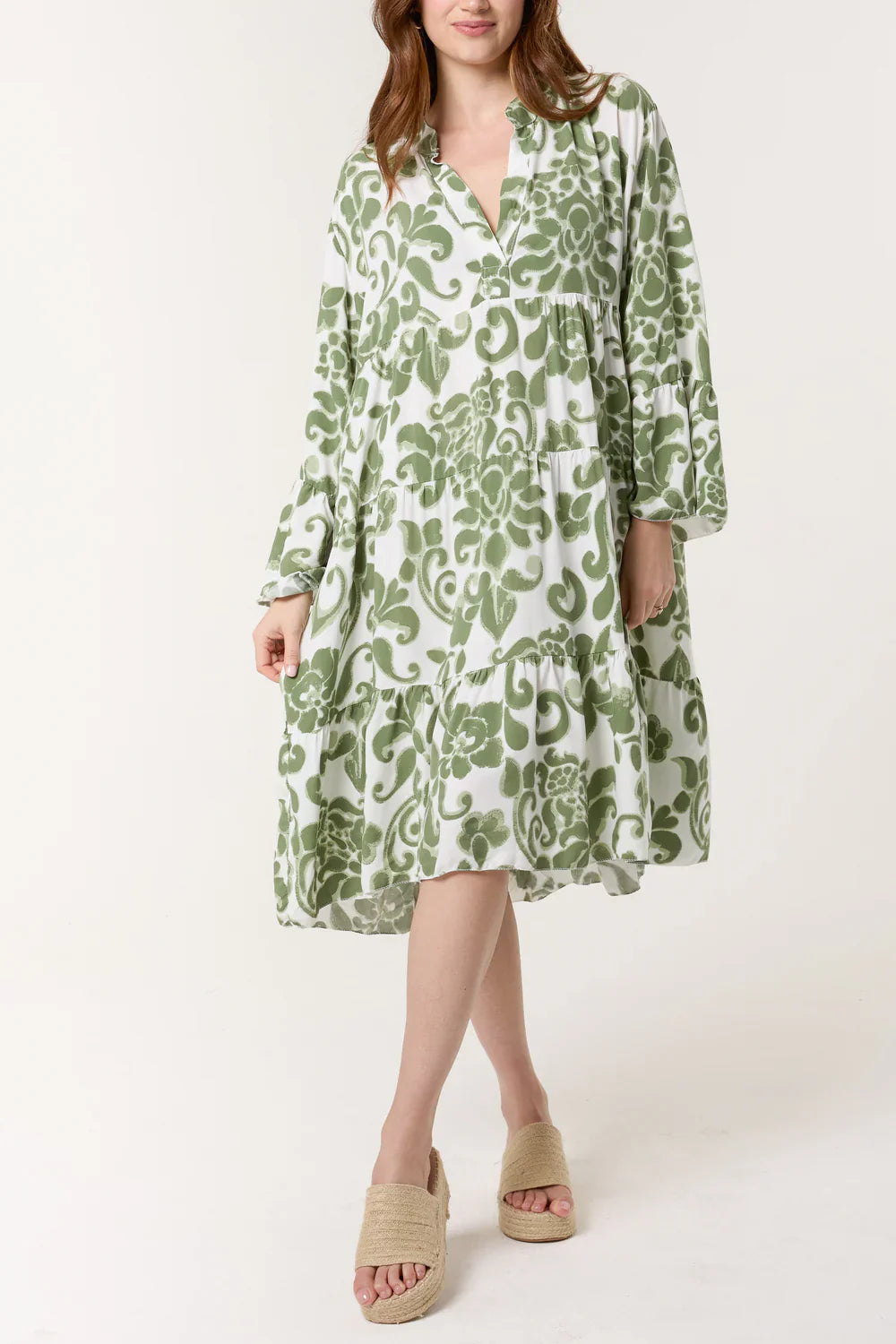 Floral Print Dress Green One Size Fits 8-16/18