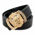 Mens Genuine Leather Belt Lion Buckle Designer Belt 38mm Luxury Waist Belt Q3-01 - QHA UK
