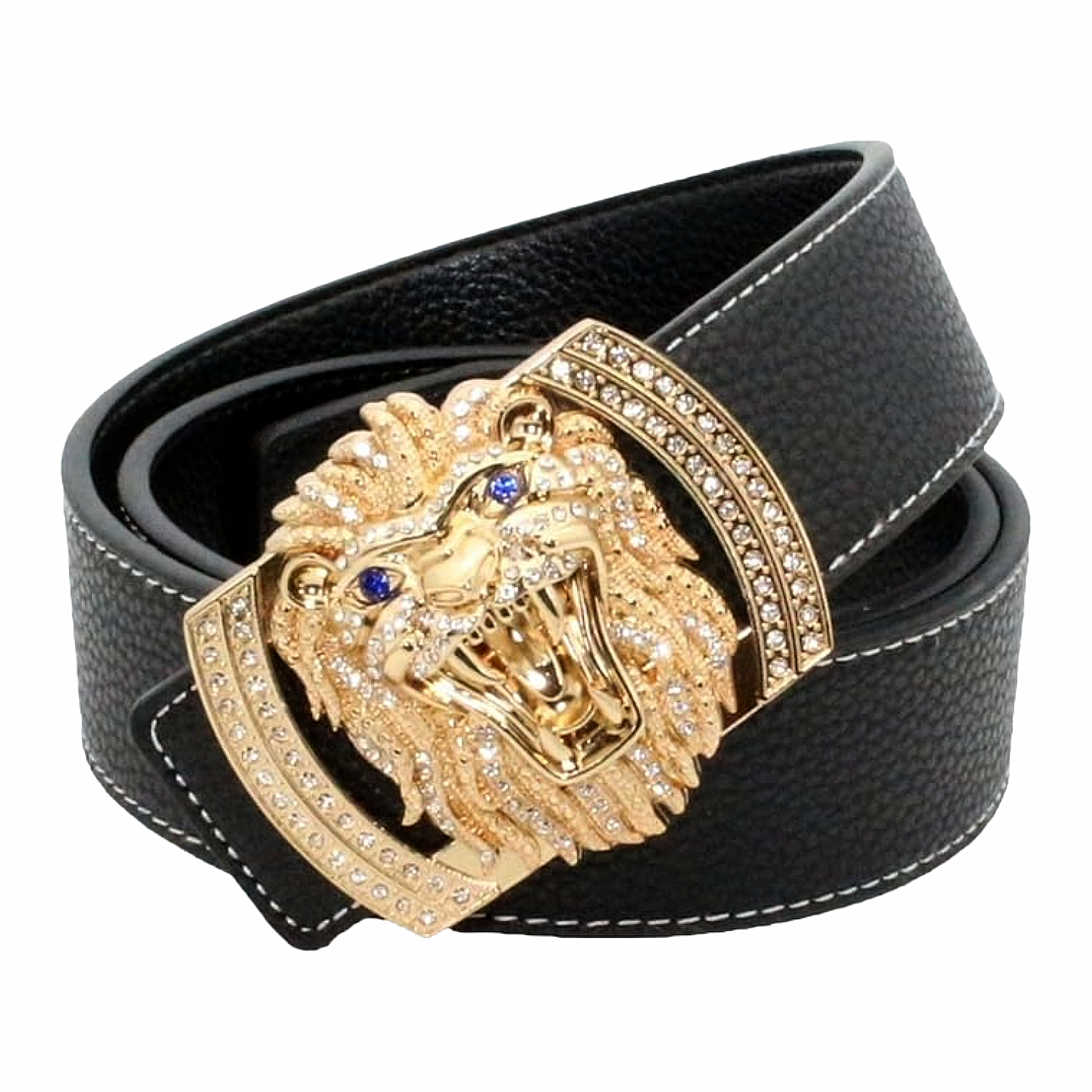 QHA Mens Designer Leather Belt Lion Diamond Buckle 38mm Wide Fashion Belt Q3-01