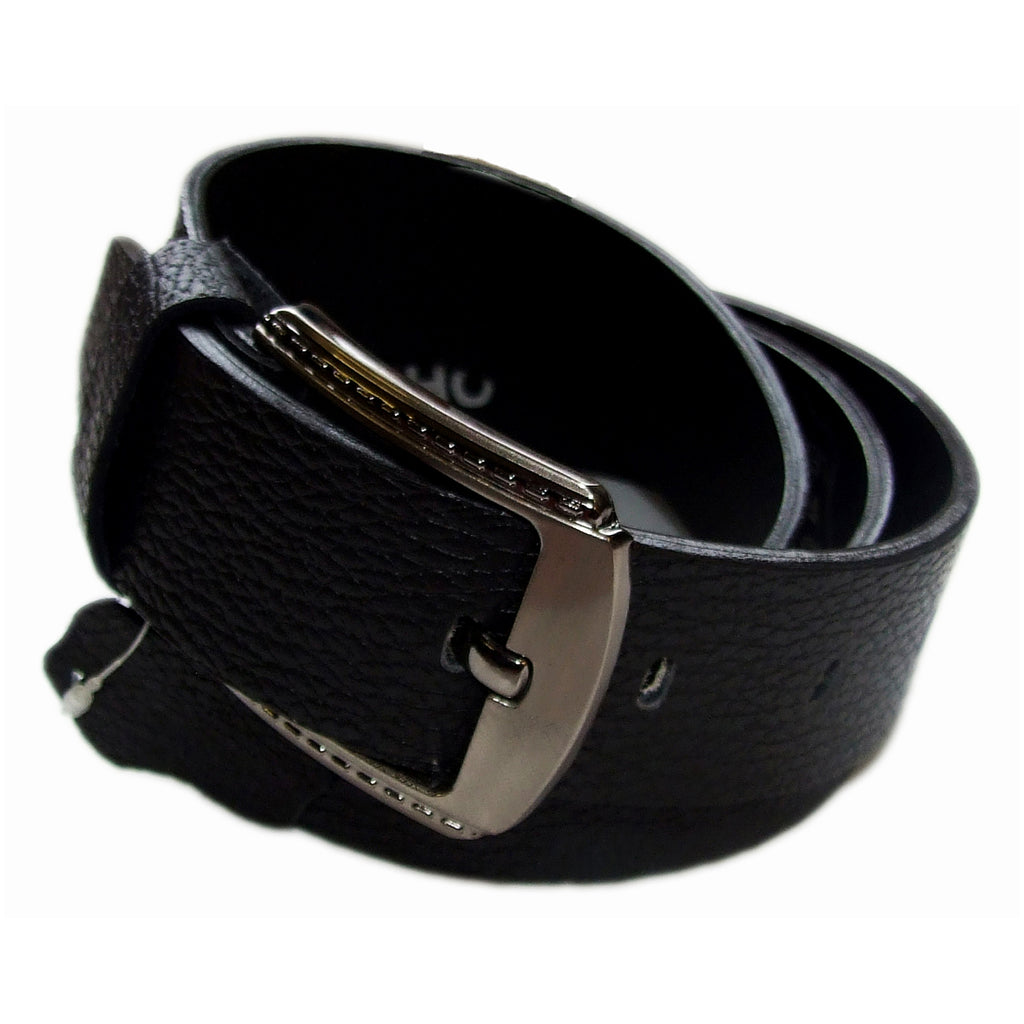 QHA Mens Black Real Leather Belt Real Cowhide Heavy Duty 38mm Wide G12