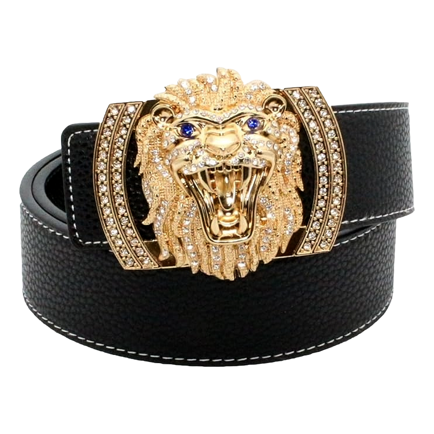 QHA Mens Designer Leather Belt Lion Diamond Buckle 38mm Wide Fashion Belt Q3-01