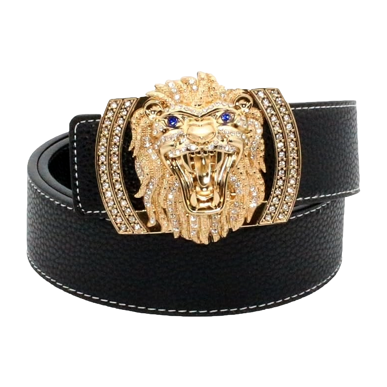 QHA Mens Designer Leather Belt Lion Diamond Buckle 38mm Wide Fashion Belt Q3-01