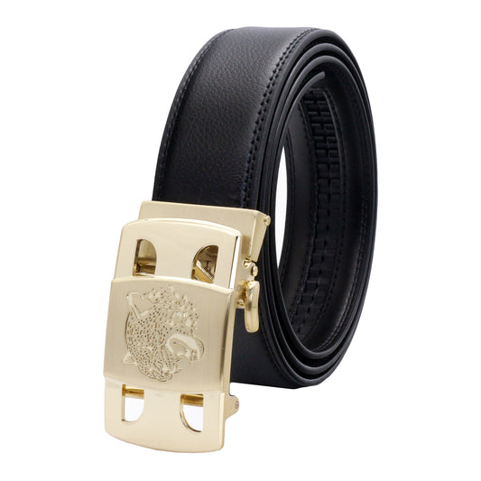 QHA Men's Ratchet Leather Belt Tiger Themed Automatic Buckle 35mm Wide Golf Q56