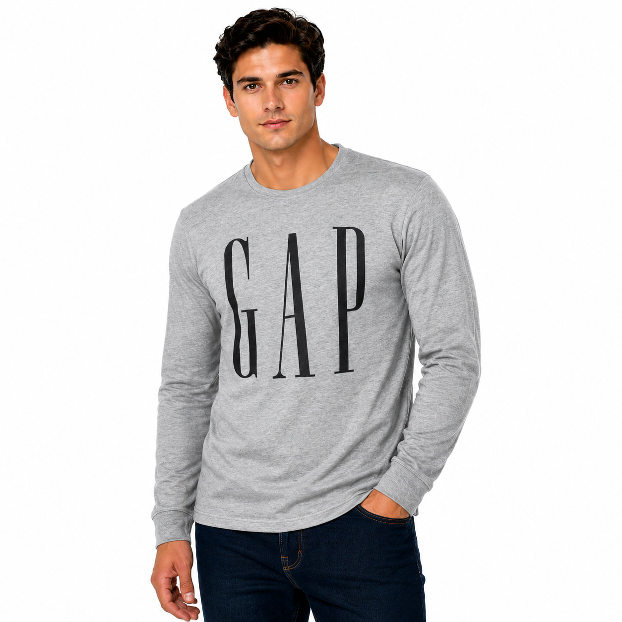 GAP Mens Long Sleeve Logo T-Shirt 100% Cotton Crew Neck Casual Top S-XL