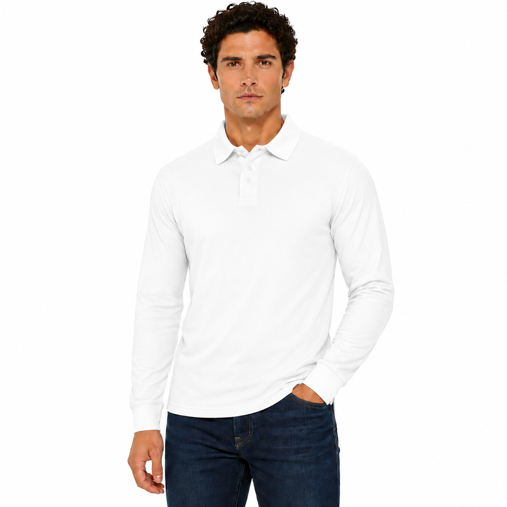 Evryone Mens Long Sleeve Pique Polo Shirt Cotton Regular Fit Casual Work Top
