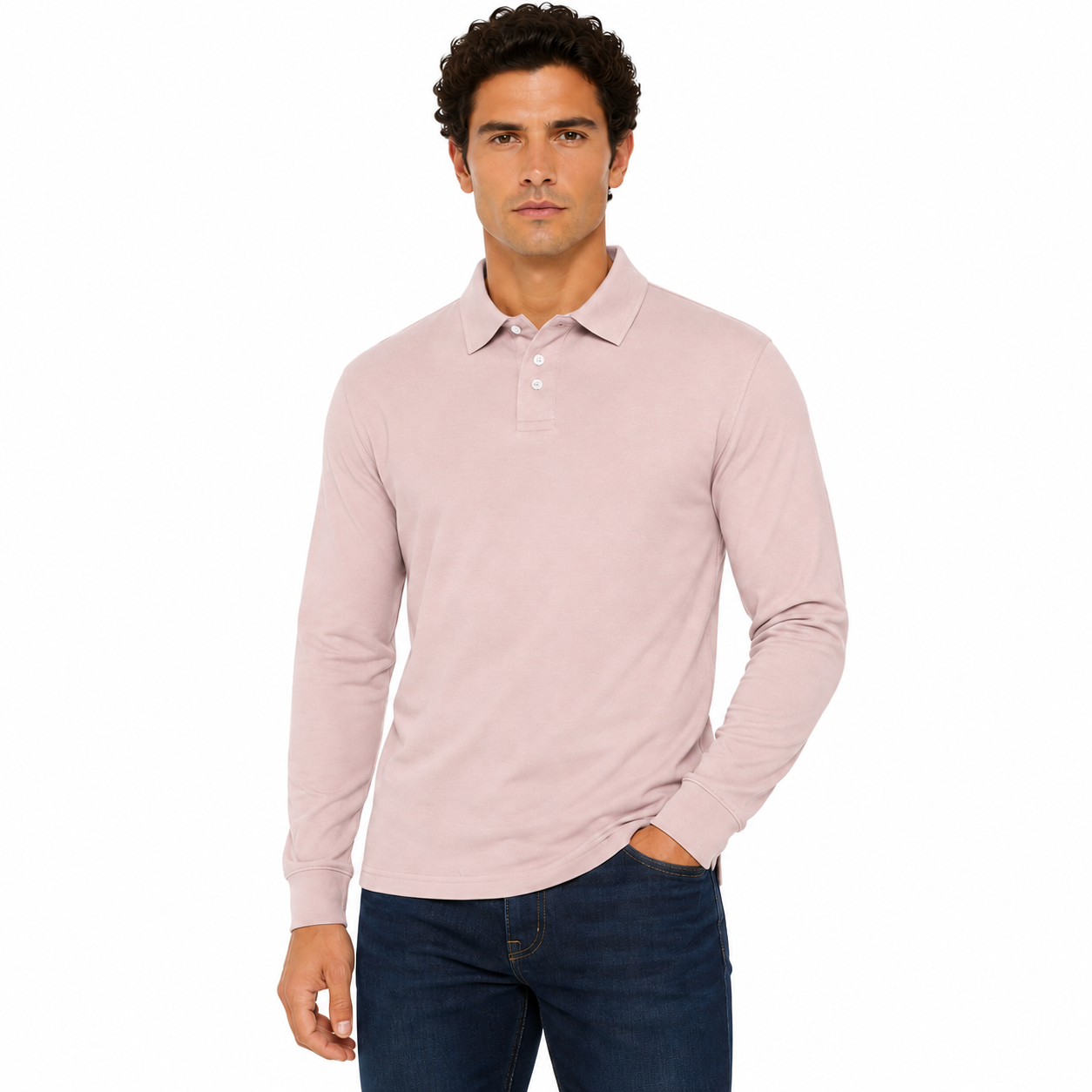 Evryone Mens Long Sleeve Pique Polo Shirt Cotton Regular Fit Casual Work Top