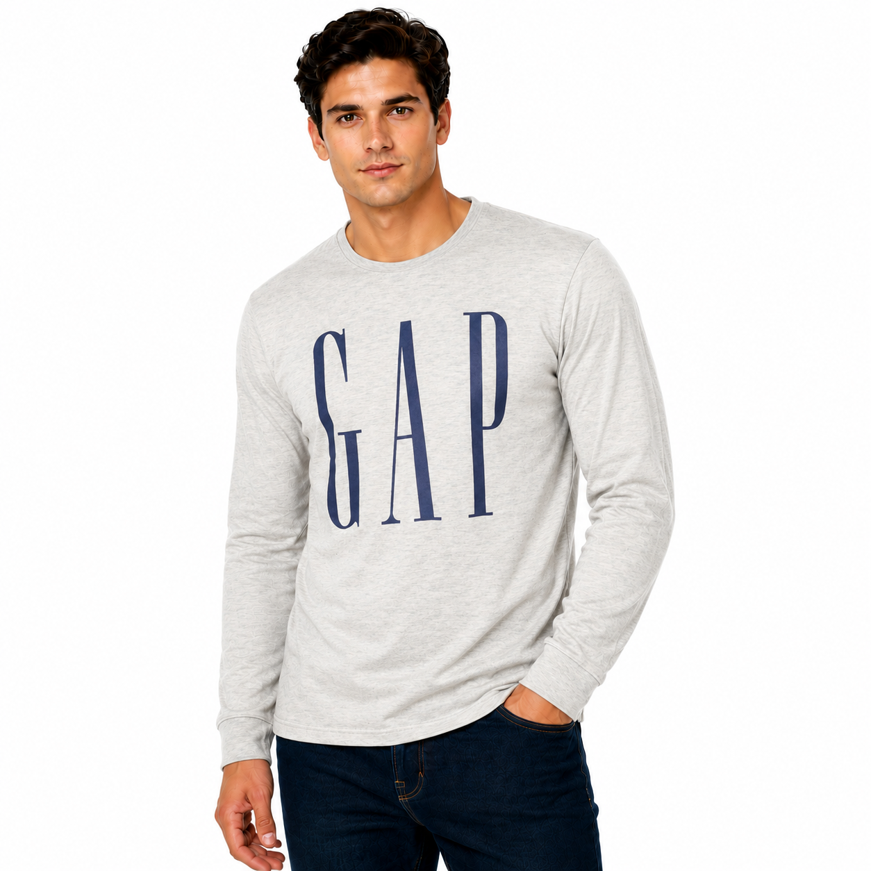 GAP Mens Long Sleeve Logo T-Shirt 100% Cotton Crew Neck Casual Top S-XL