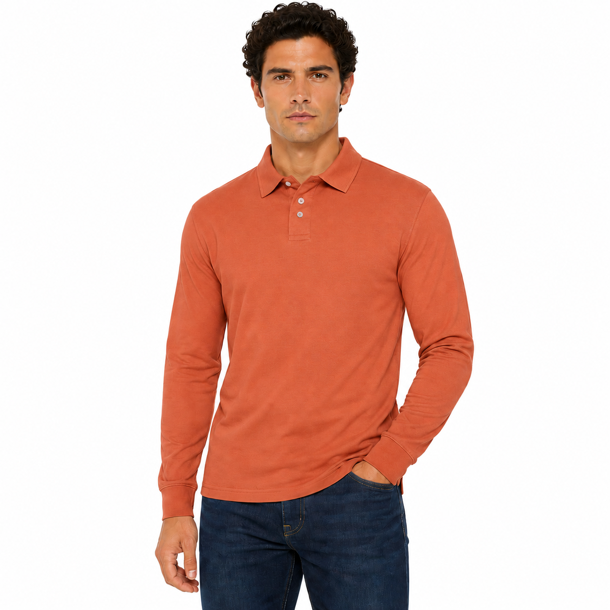 Evryone Mens Long Sleeve Pique Polo Shirt Cotton Regular Fit Casual Work Top