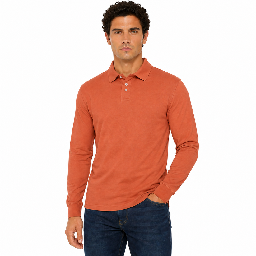 Evryone Mens Long Sleeve Pique Polo Shirt Cotton Regular Fit Casual Work Top - QHA UK