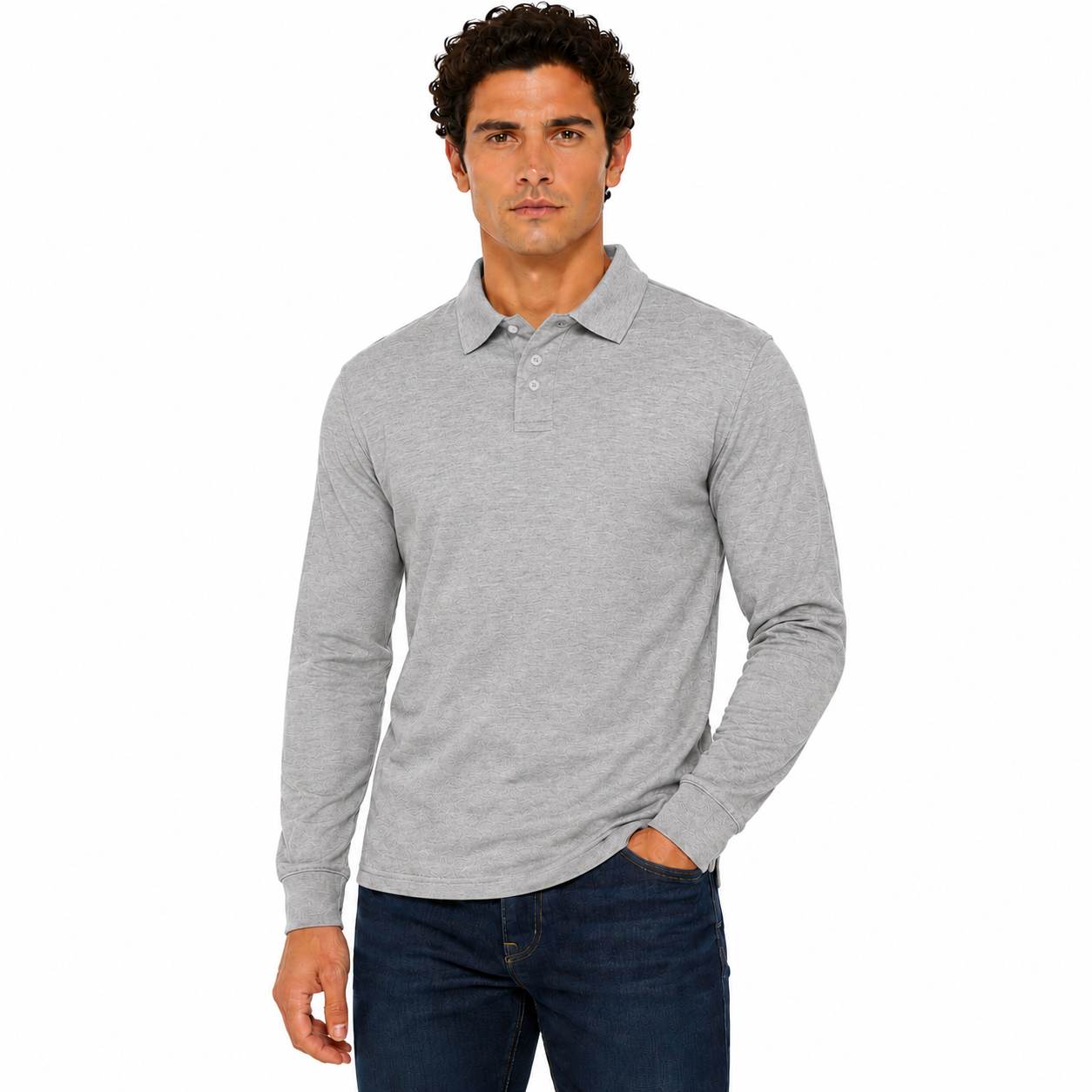 Evryone Mens Long Sleeve Pique Polo Shirt Cotton Regular Fit Casual Work Top