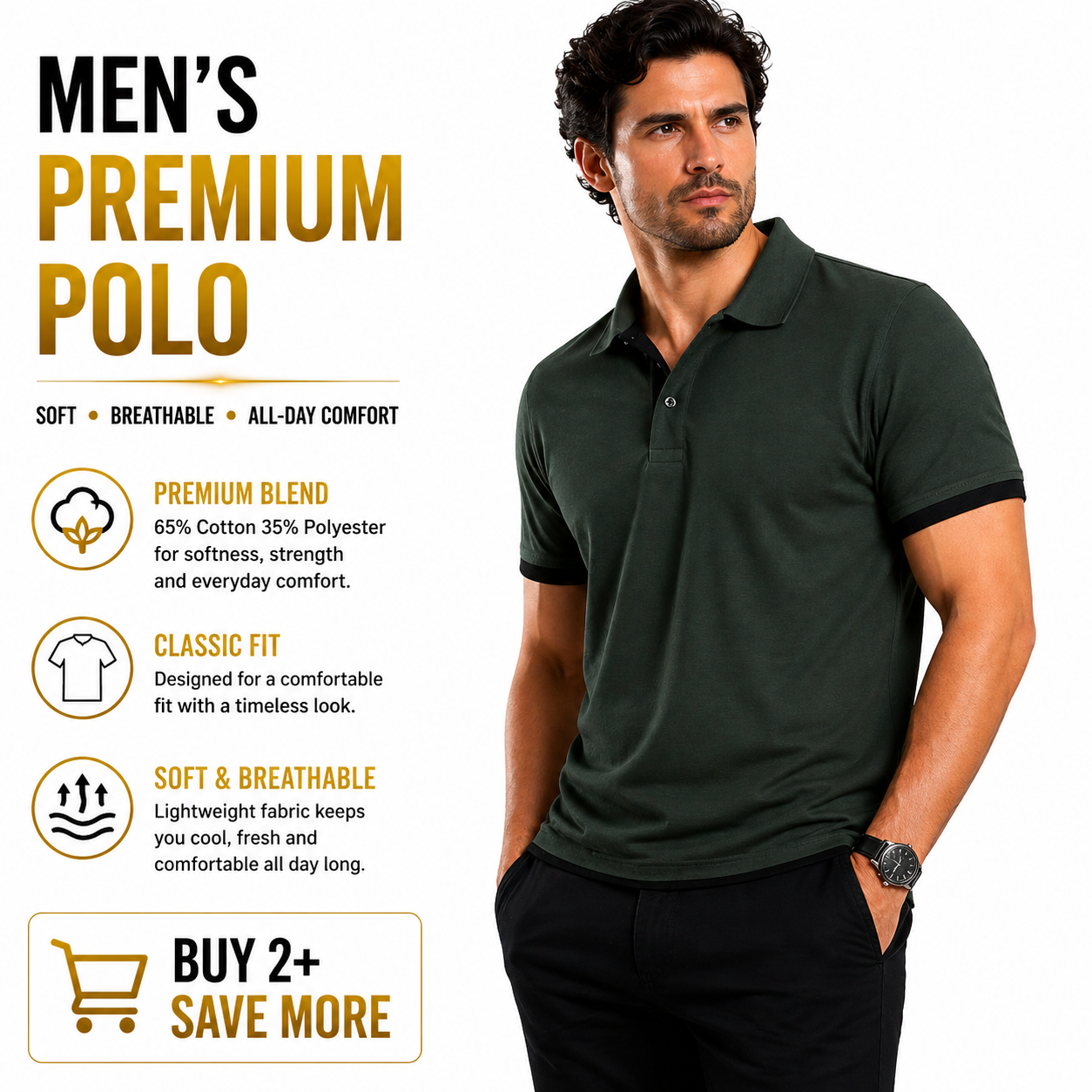 Mens Polo Shirt Cotton Blend Contrast Collar Short Sleeve Casual Work Top S-2XL