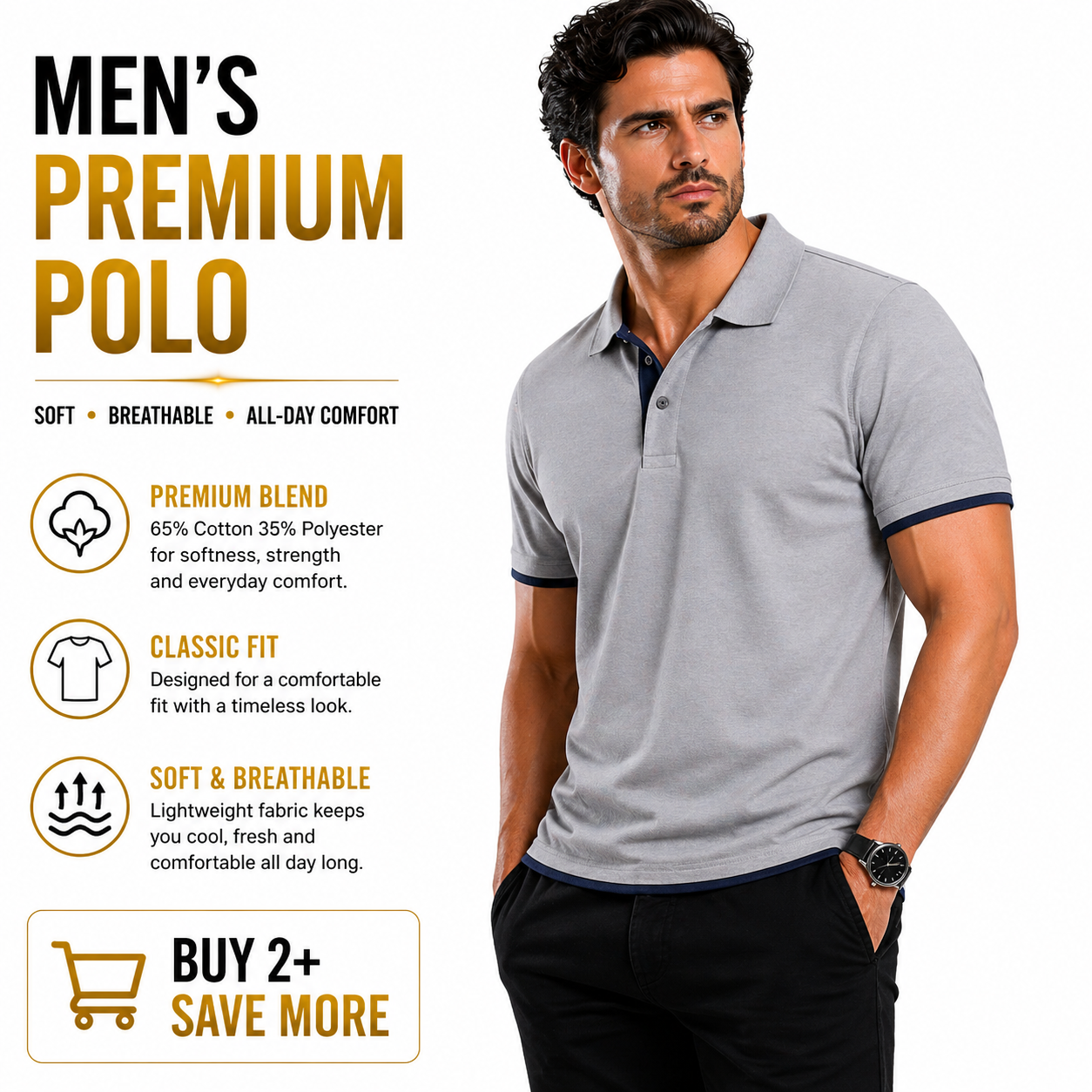 Mens Polo Shirt Cotton Blend Contrast Collar Short Sleeve Casual Work Top S-2XL
