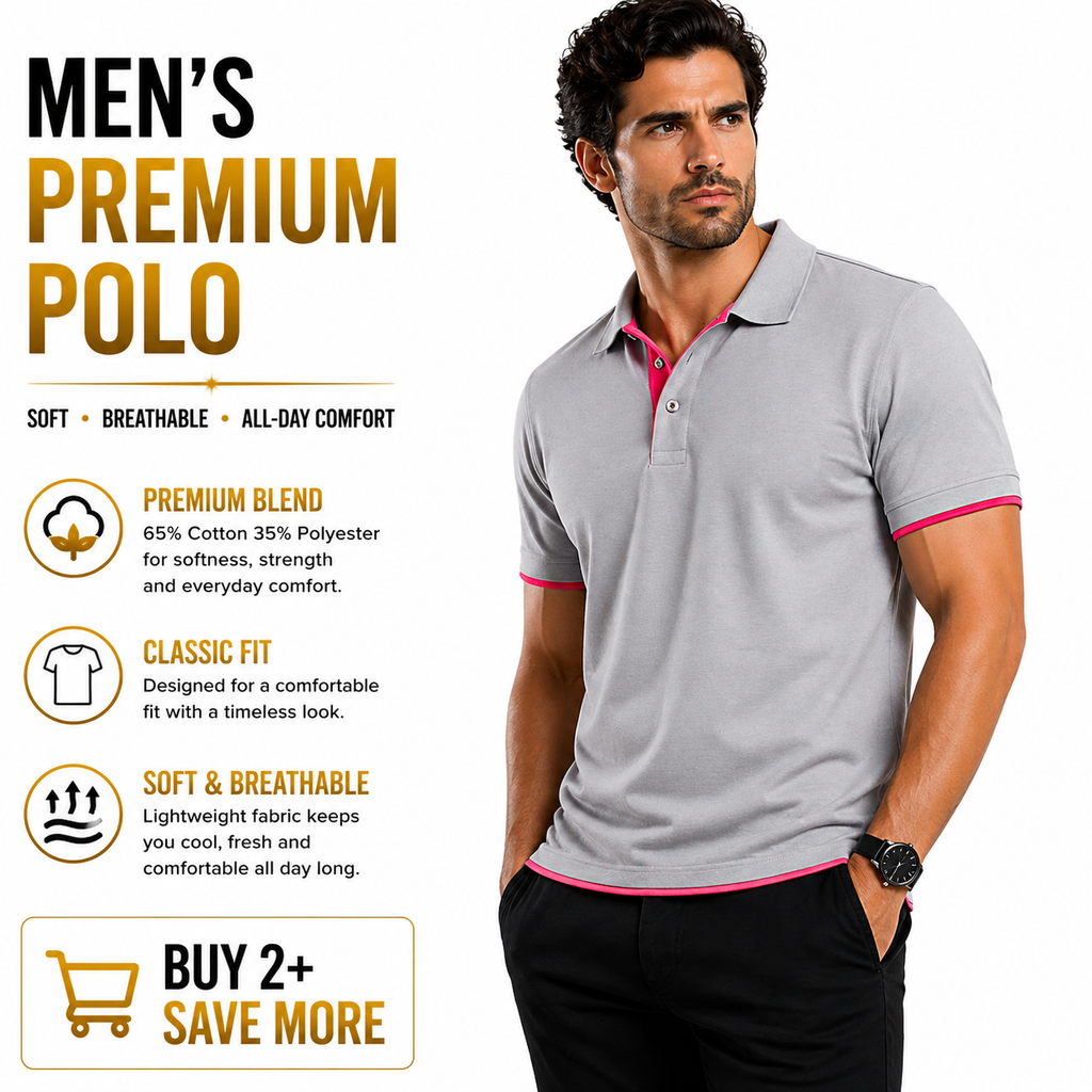 Mens Polo Shirt Cotton Blend Contrast Collar Short Sleeve Casual Work Top S-2XL