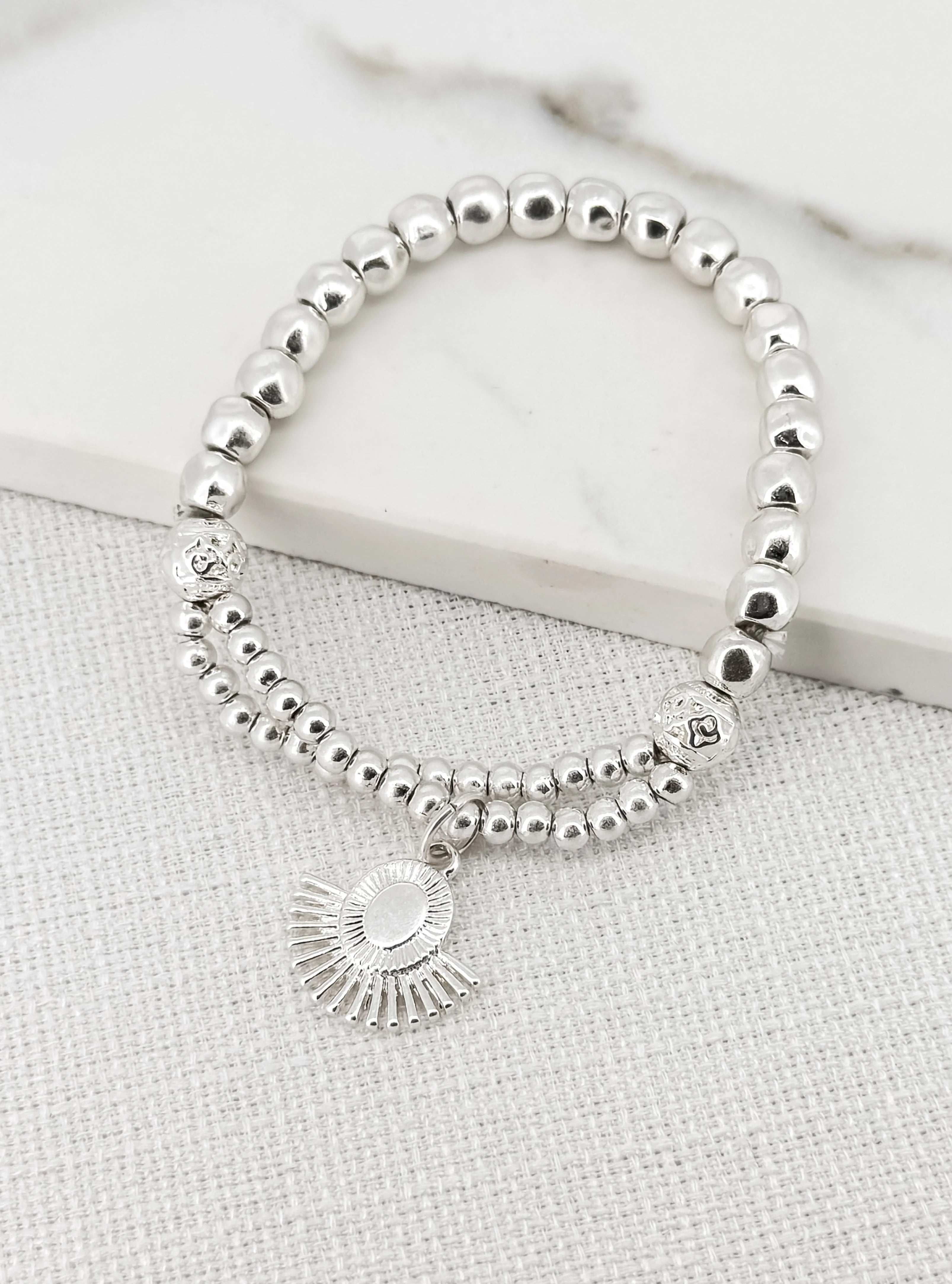Silver Alloy Bead Bracelet with Fan Charm | Women’s Jewellery