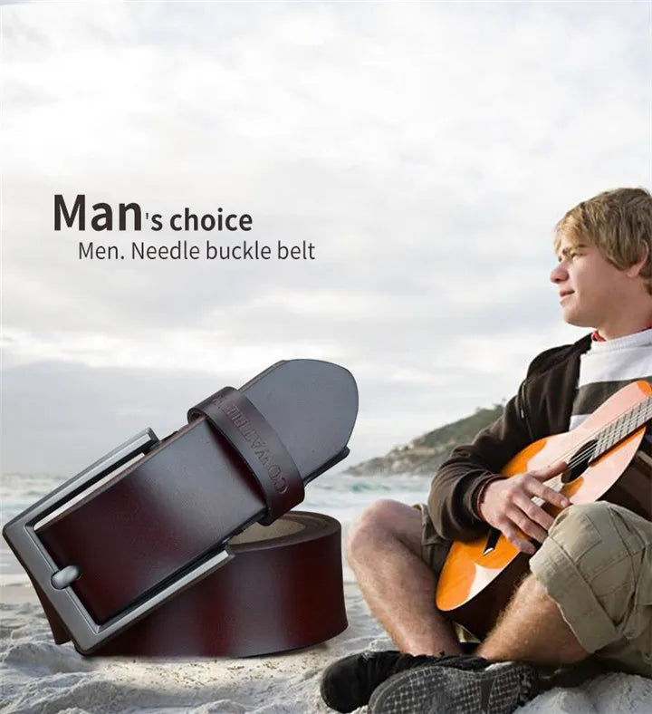 Mens Genuine Cowhide Leather Belt Vintage Plate Buckle Jeans Belt XF002