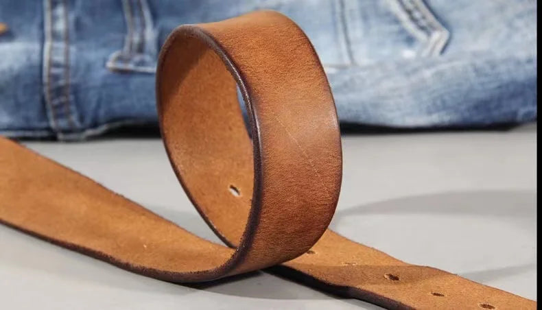 Mens Cowhide Leather Belt – Handmade Retro Copper Buckle Casual Luxury 38mm Wide
