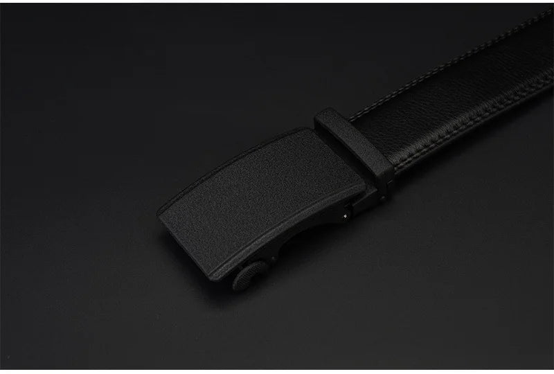 Mens Genuine Leather Ratchet Belt Automatic Buckle Black Adjustable Waist 30-42 - QHA UK