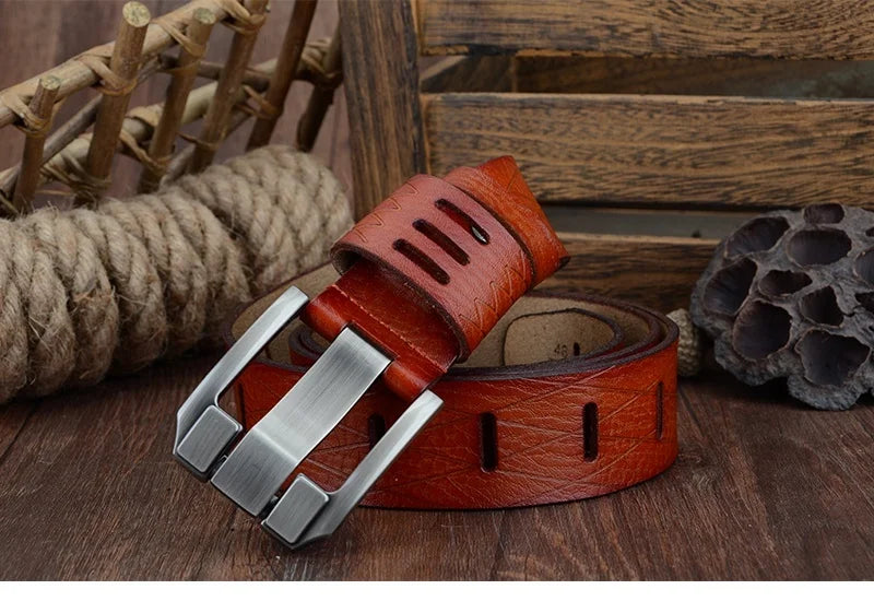 Mens Genuine Leather Belt Big Size 3.8cm Pin Buckle Jeans Belt Black Brown