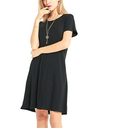 Womens Casual Loose T-Shirt Dress Vintage Print O-Neck Mini Sundress - QHA UK