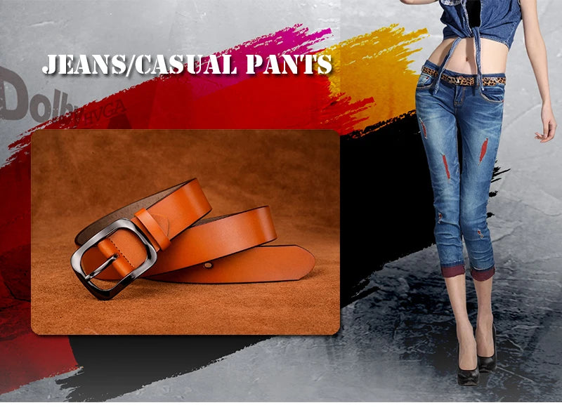 Womens Genuine Leather Belt – 32mm Wide Cowhide Casual Jeans Trousers Waistband