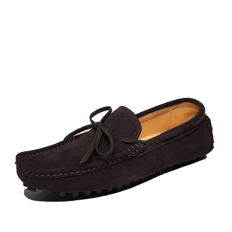 Men's Casual Flat-Soled Leather Loafer Moccasins Comfortable and Light Square-Toe Beanie Shoes with Bow for Driving